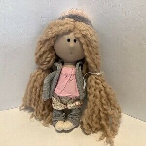 Handmade Cloth Fabric Interior Tilda Doll Blonde Hair w/ Outfit